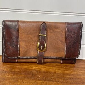 Brown Vintage Swank Vinyl Coin Holder/Multi-Use Buckle Wallet GUC